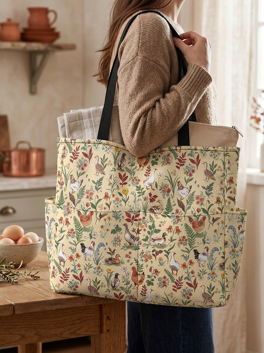 Countryside Garden Critter Print Tote Bag
