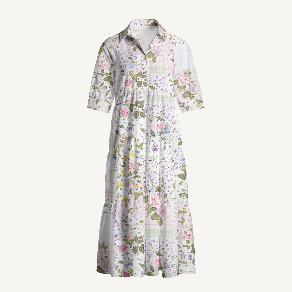 V Neck Collared Pastel Rose Casual Midi Dress With Pockets