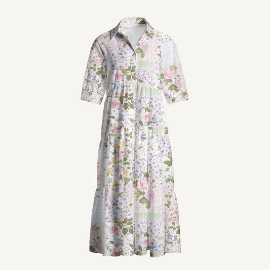 V Neck Collared Pastel Rose Casual Midi Dress With Pockets