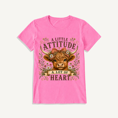 Little Attitude Highland Cow Print Crew Neck Cotton Tee