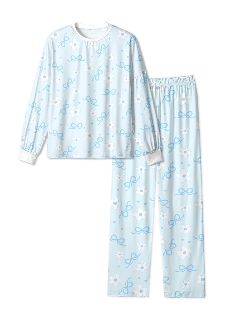 Vintage Light Blue Floral Bow Heart Pop Pajamas