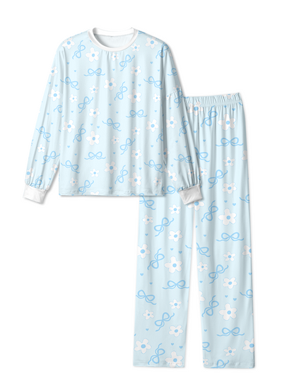 Vintage Light Blue Floral Bow Heart Pop Pajamas