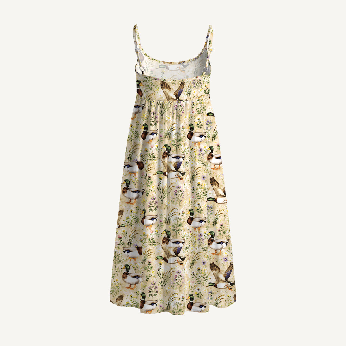 Watercolor Mallard Ducks Print Spaghetti Strap Mini Dress