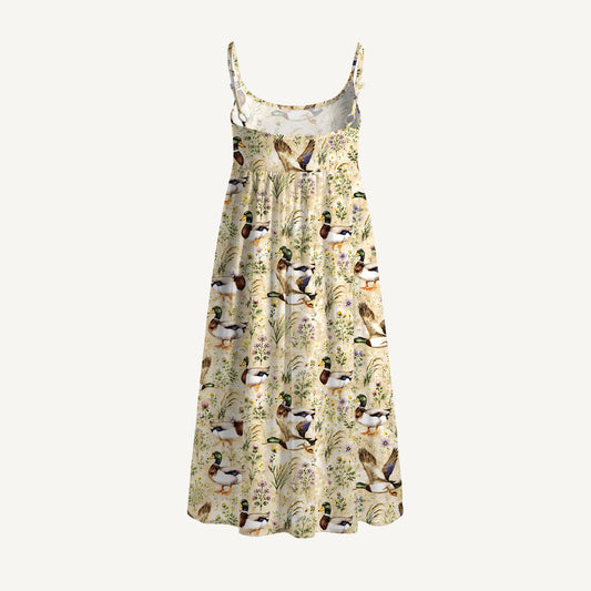 Watercolor Mallard Ducks Print Spaghetti Strap Mini Dress