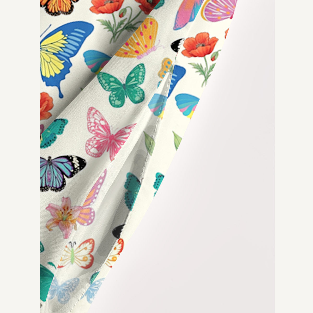 Rainbow Butterfly Garden Print Wide Straps Maxi Dress With Pockets