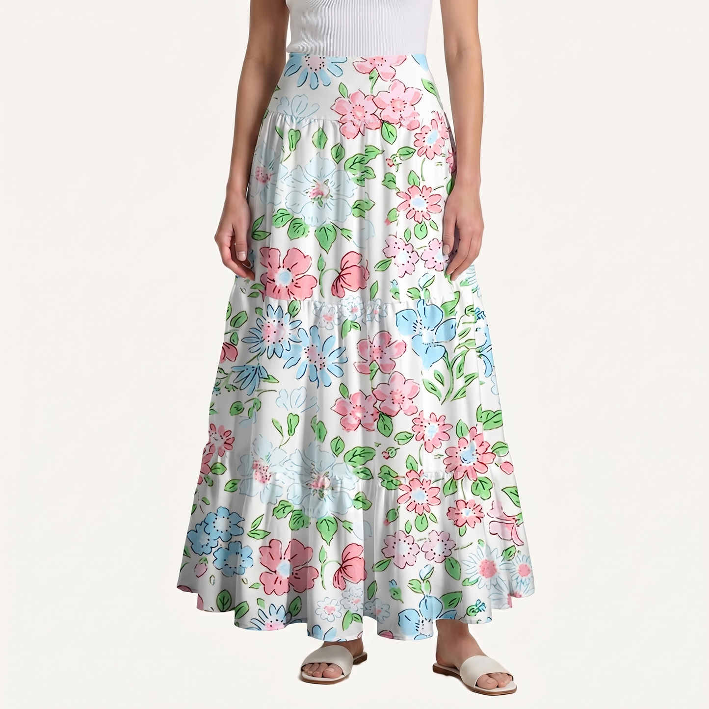 Pastel Cottage Floral Print Convertible Maxi Skirt & Strapless Dress