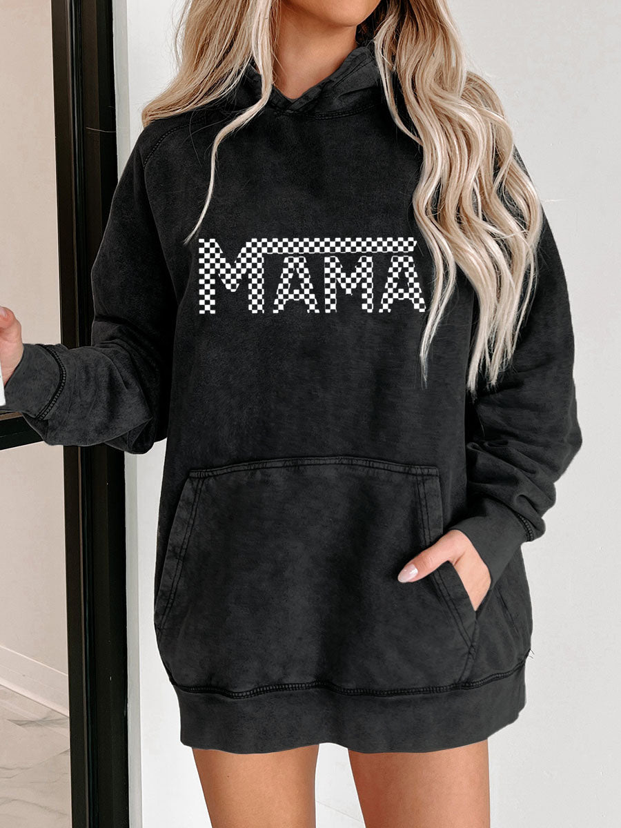 Mama Checkered Washed Hoodie