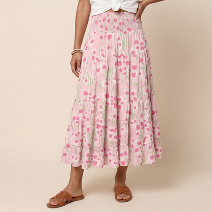 Pink Daisy Print Convertible Maxi Skirt & Strapless Dress