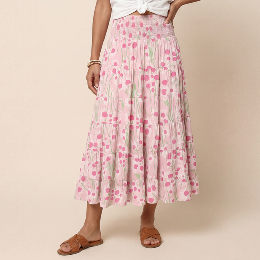 Pink Daisy Print Convertible Maxi Skirt & Strapless Dress