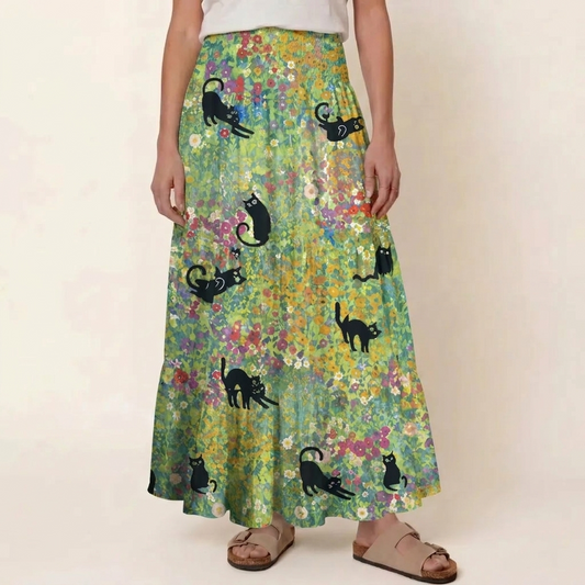Wildflower Garden Black Cat Print Convertible Maxi Skirt & Strapless Dress