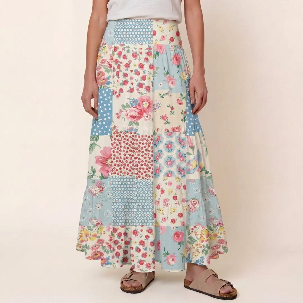 Pastel Patc Print Convertible Maxi Skirt & Strapless Dress