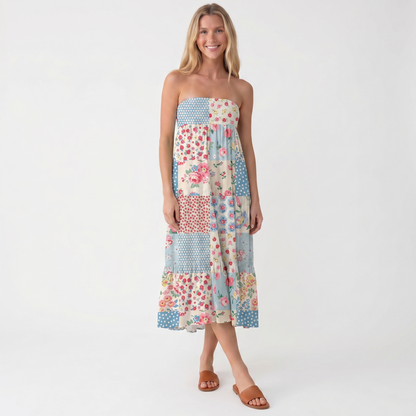 Pastel Patc Print Convertible Maxi Skirt & Strapless Dress