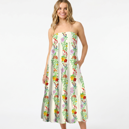 Elegant Blossom Trail Convertible Maxi Skirt & Strapless Dress