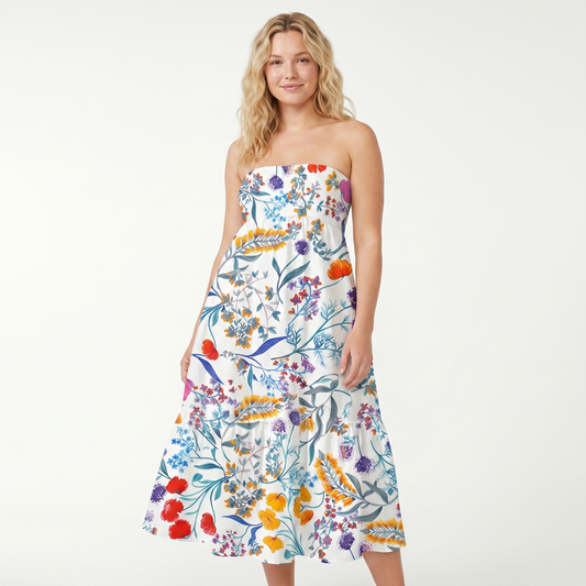 Fiery Meadow Print Convertible Maxi Skirt & Strapless Dress