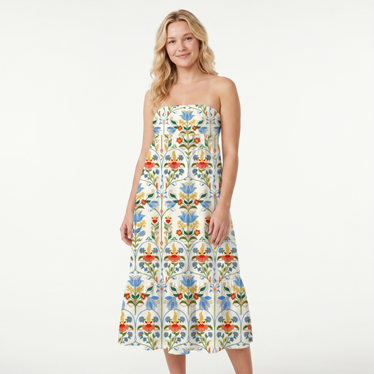 Folk Bloom Print Convertible Maxi Skirt & Strapless Dress