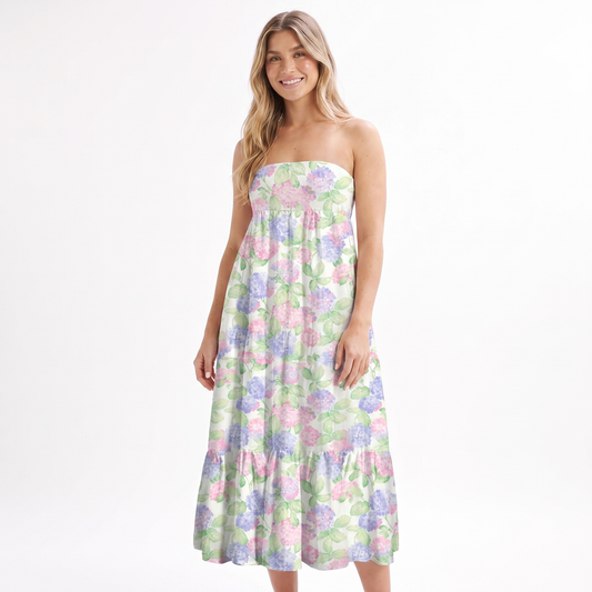 Lilac Hydrangea Print Convertible Maxi Skirt & Strapless Dress