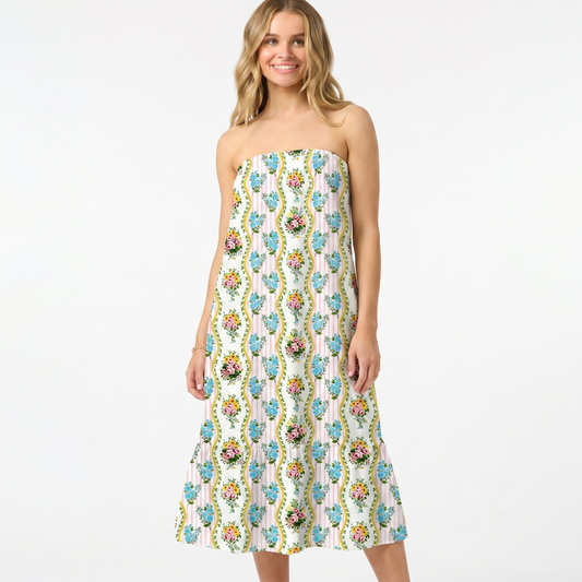 Vintage Bouquet Rose Print Convertible Maxi Skirt & Strapless Dress