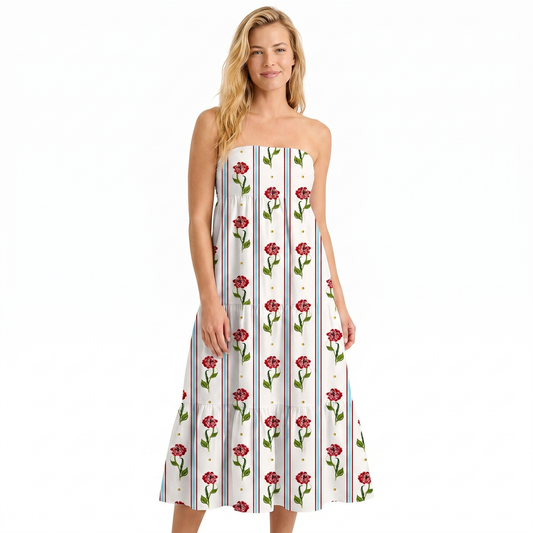 Crimson Dianthus Print Convertible Maxi Skirt & Strapless Dress
