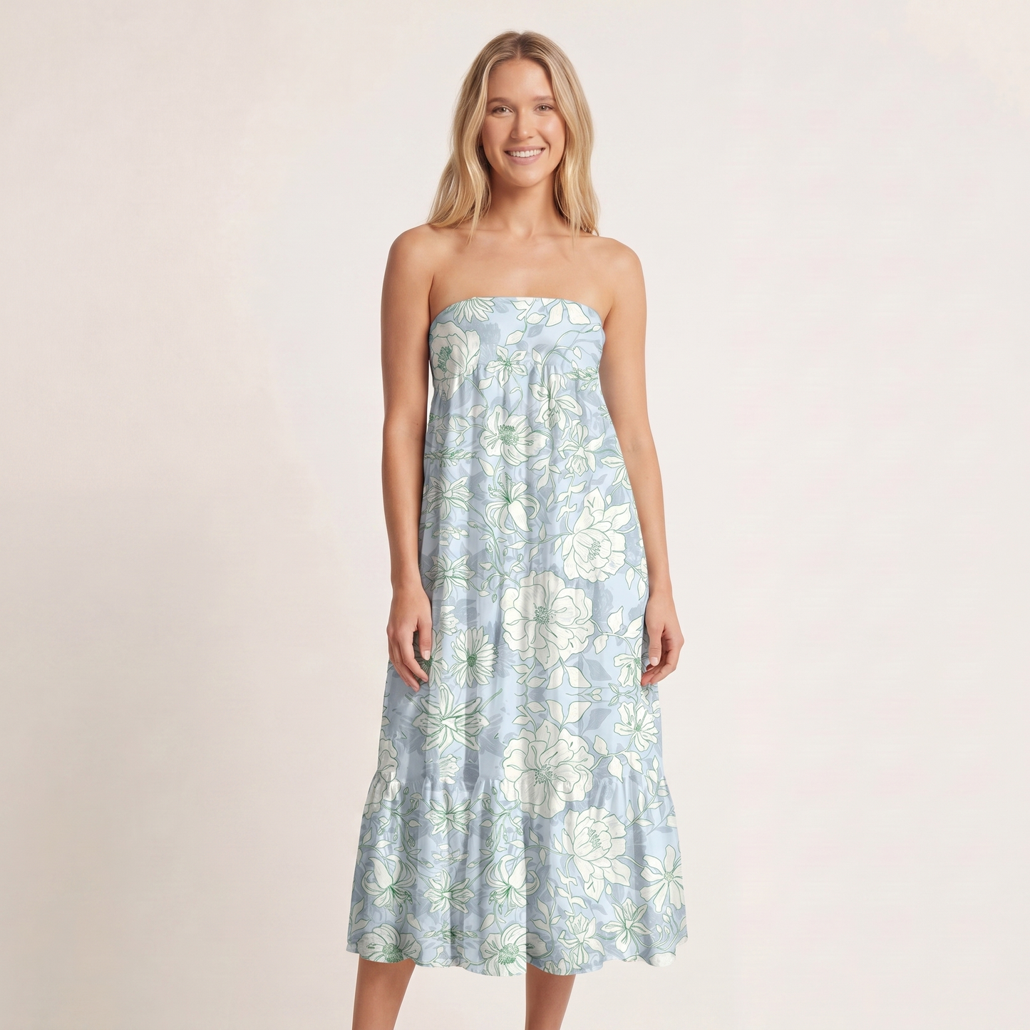 Mist Floral Print Convertible Maxi Skirt & Strapless Dress