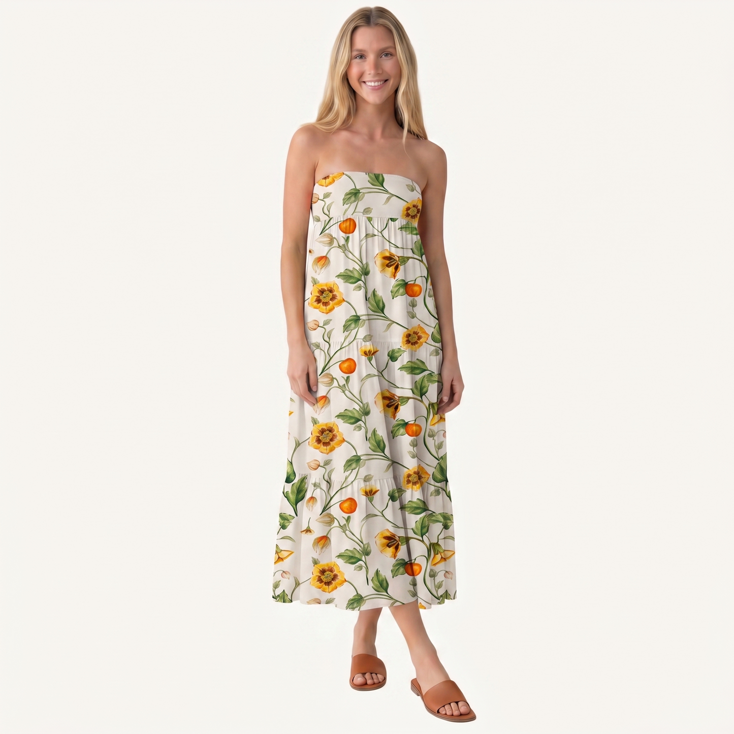 Golden Field Print Convertible Maxi Skirt & Strapless Dress