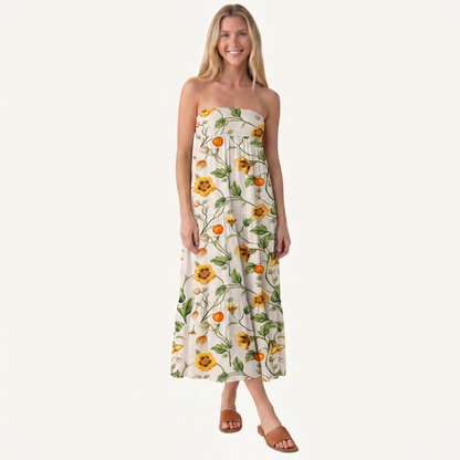 Golden Field Print Convertible Maxi Skirt & Strapless Dress