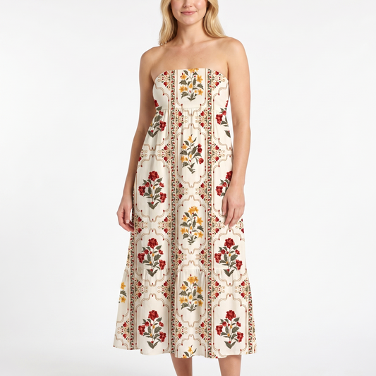 Velvet Carnation Print Convertible Maxi Skirt & Strapless Dress