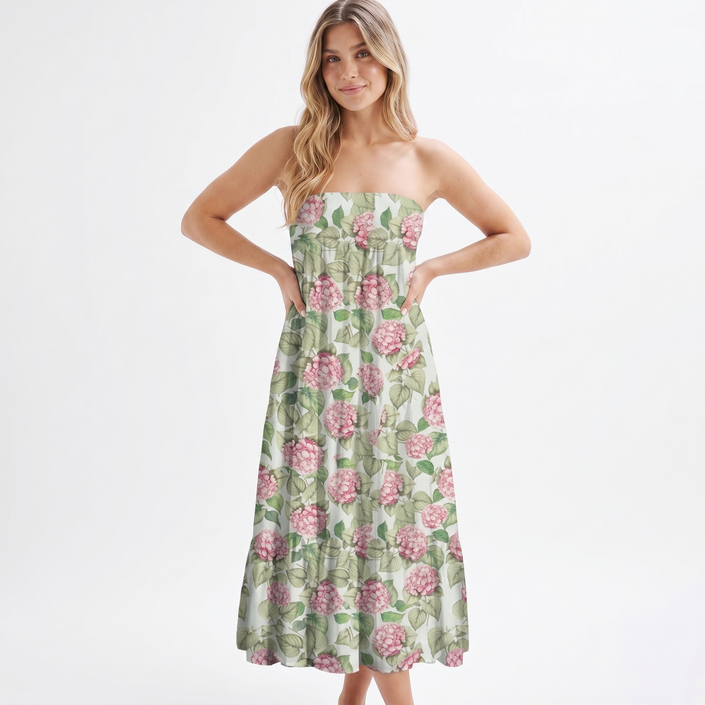 Hydrangea Whisper Print Convertible Maxi Skirt & Strapless Dress