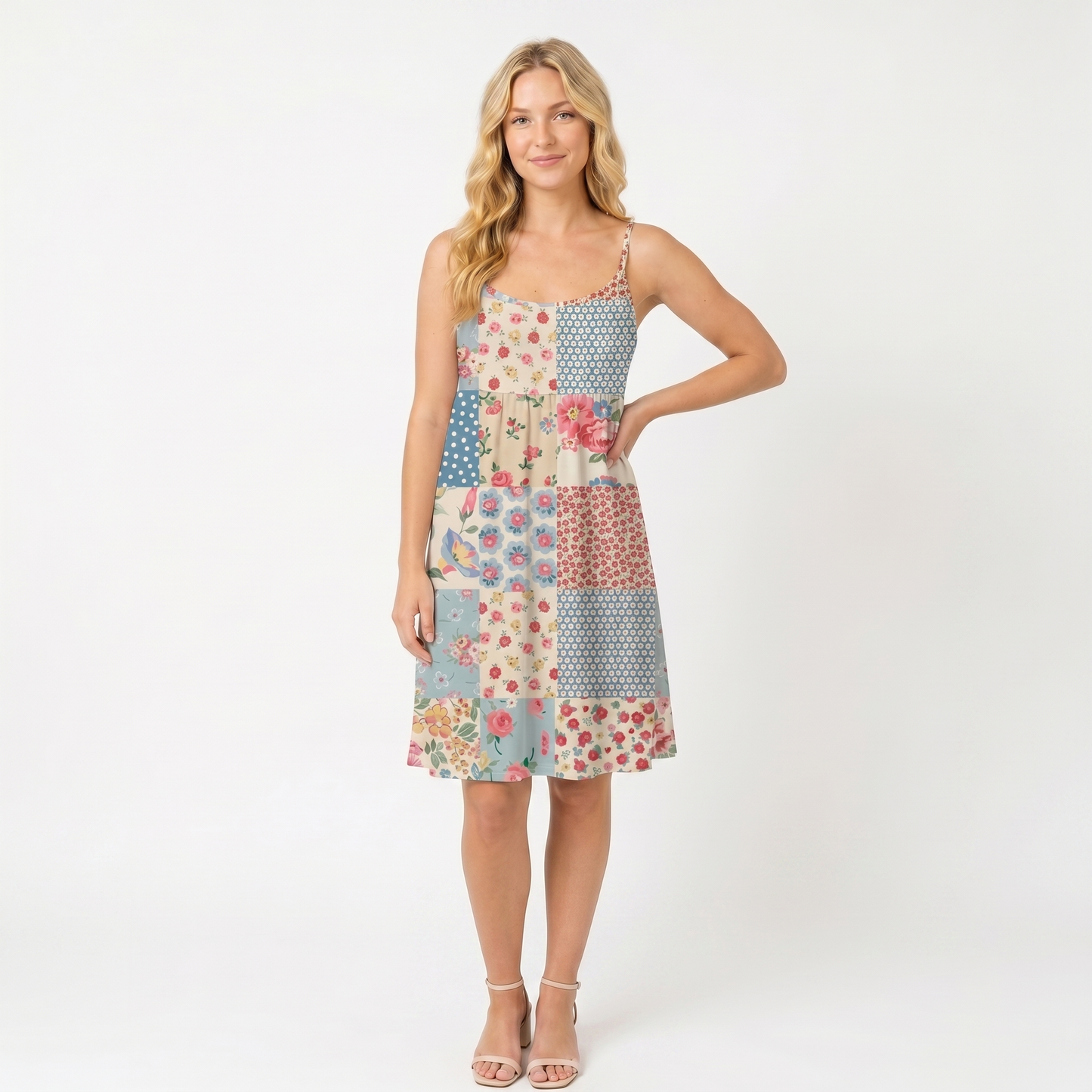 Pastel Patc Spaghetti Strap Mini Dress