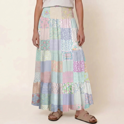 Vintage Quilt Patchwork Print Convertible Maxi Skirt & Strapless Dress