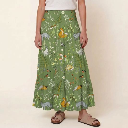 Whimsical Woodland Animals Print Convertible Maxi Skirt & Strapless Dress