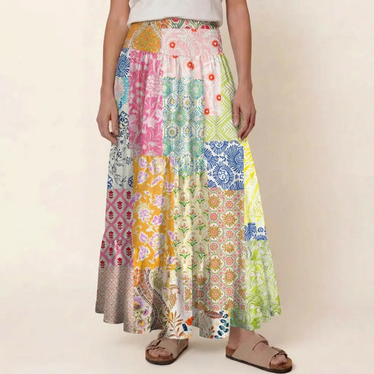 Colorful Bohemian Patchwork Print Convertible Maxi Skirt & Strapless Dress