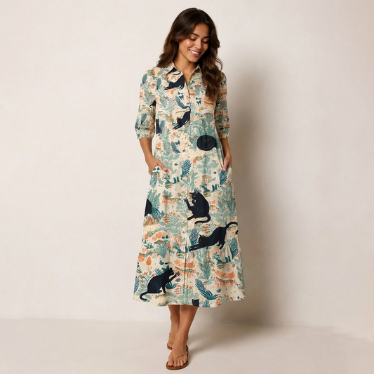Into the Woods Midi Dress For Women With Pockets