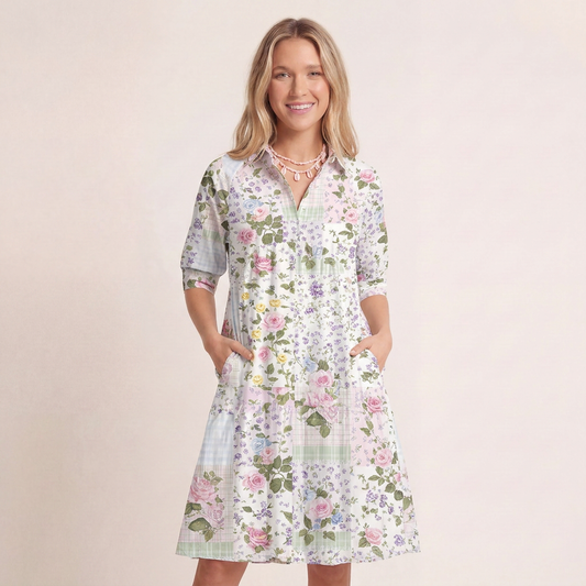 V Neck Collared Pastel Rose Mini Dress For Women With Pockets