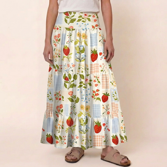 Strawberry Garden Patchwork Print Convertible Maxi Skirt & Strapless Dress
