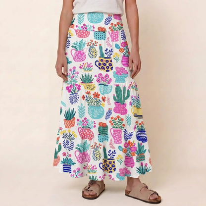 Cactus and Flowers Print Convertible Maxi Skirt & Strapless Dress