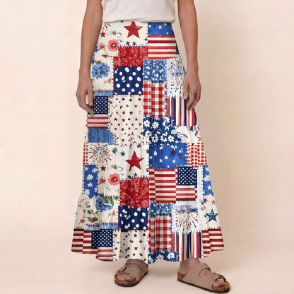 Rustic Americana Patchwork Print Convertible Maxi Skirt & Strapless Dress