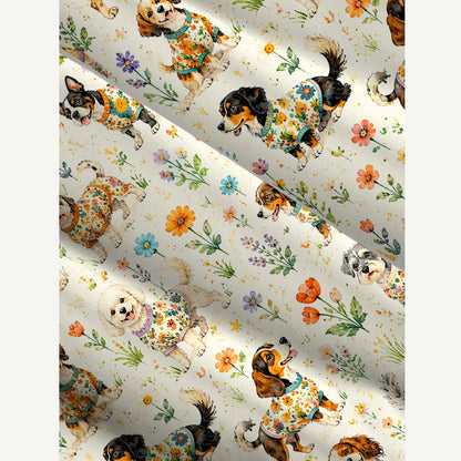 Cute Dog Garden Print Wide Straps Maxi Dress With Pockets