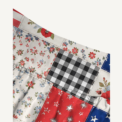 Flower Americana Patchwork Print Convertible Maxi Skirt & Strapless Dress