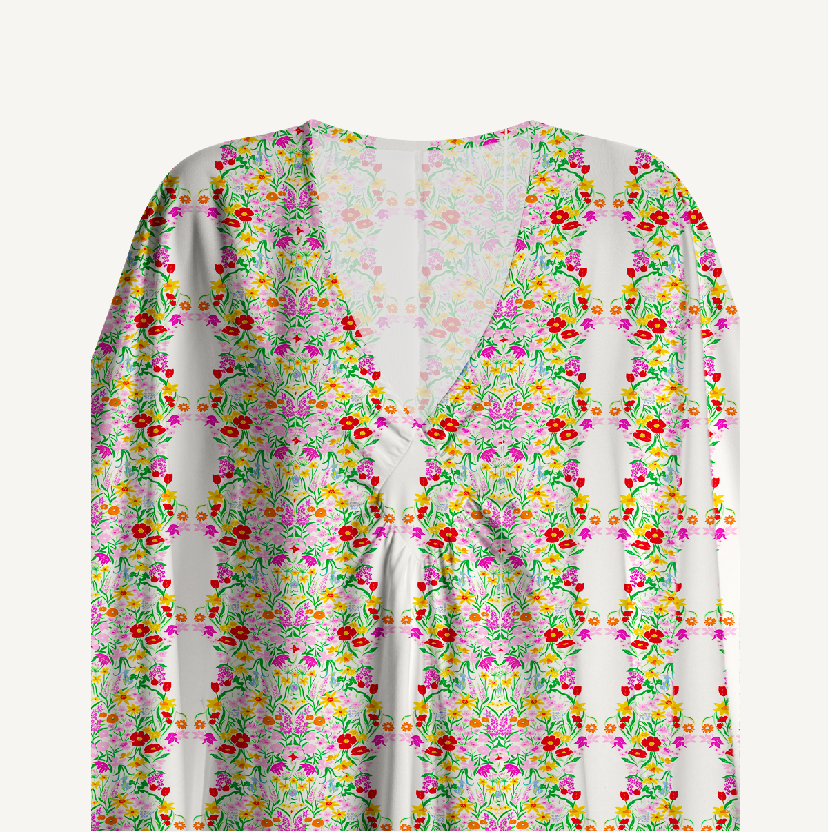V‑Neck Elegant Garden Kimono Sleeve Kaftan Dress