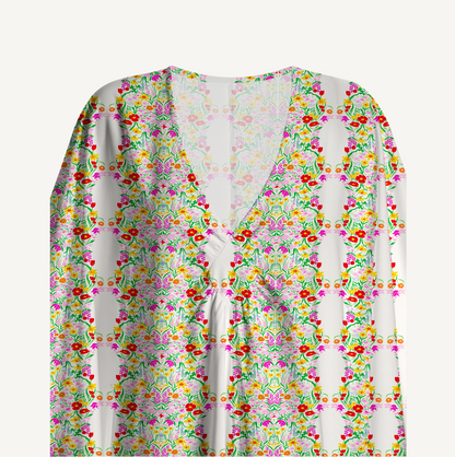 V‑Neck Elegant Garden Kimono Sleeve Kaftan Dress