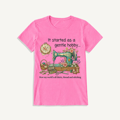 Gentle Hobby Floral Sewing Print Crew Neck Cotton Tee