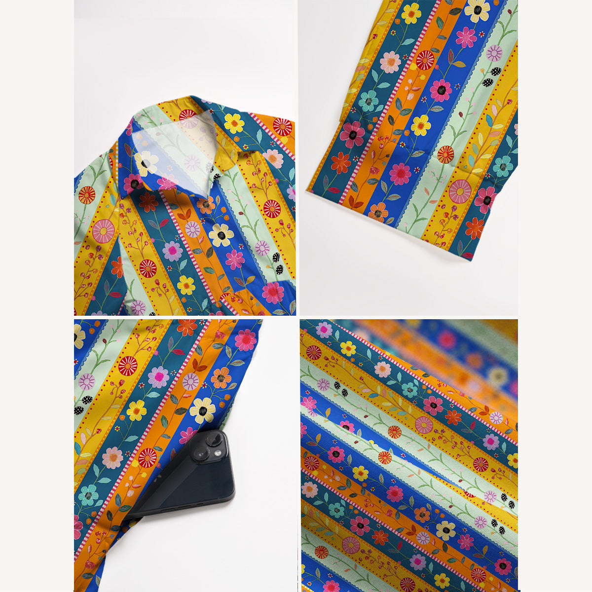V Neck Collared Rainbow Garden Colorblock Print Casual Midi Dress With Pockets
