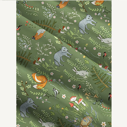 Whimsical Woodland Animals Print Wide Straps Maxi Dress With Pockets