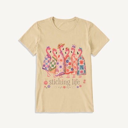 Quilted Flamingo Craft Club Print Crew Neck Cotton Tee