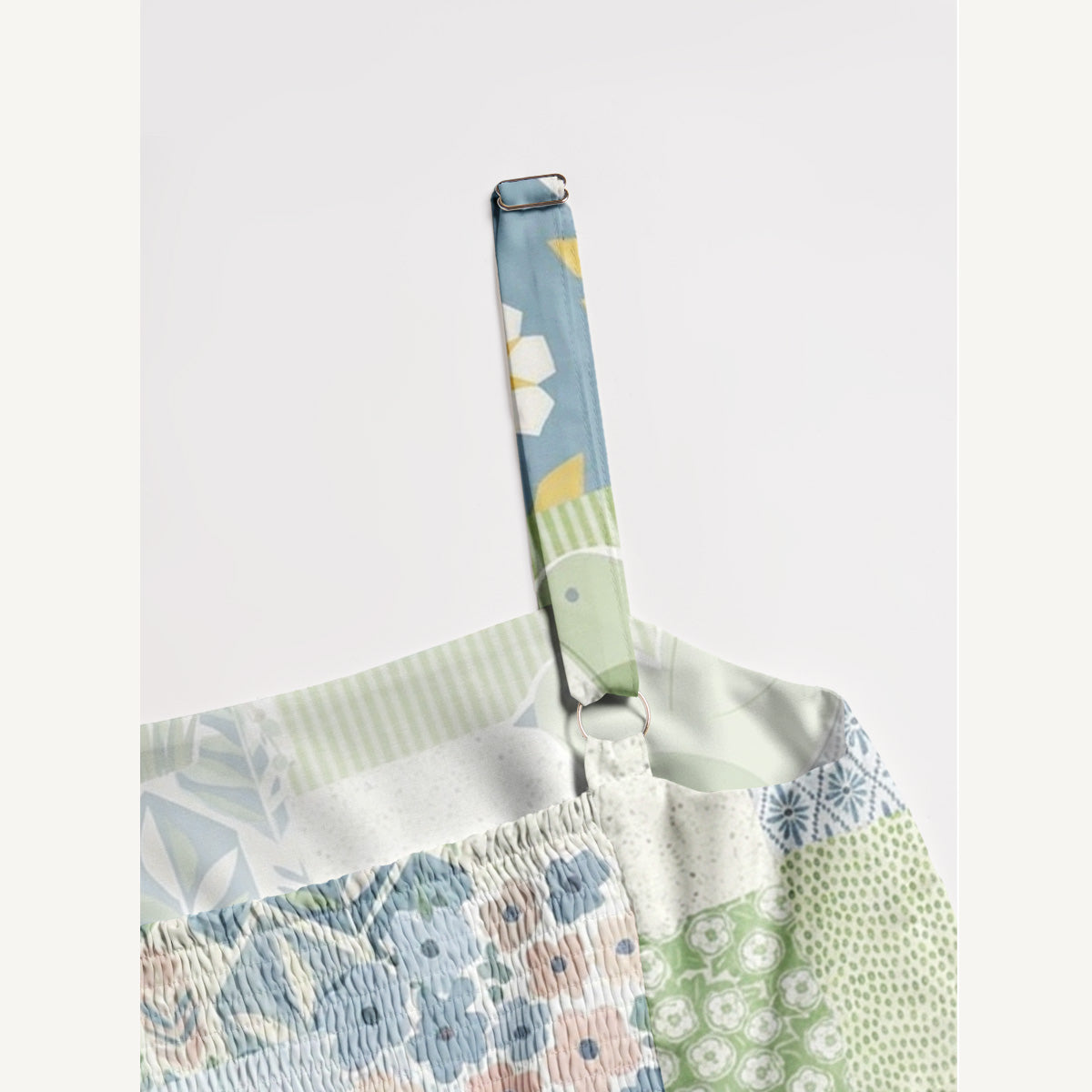 Blue Garden Quilt Print Wide Straps Maxi Dress With Pockets