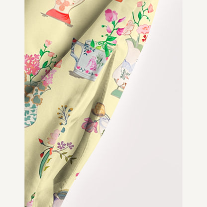 Colorful Flower Vase Print Wide Straps Maxi Dress With Pockets