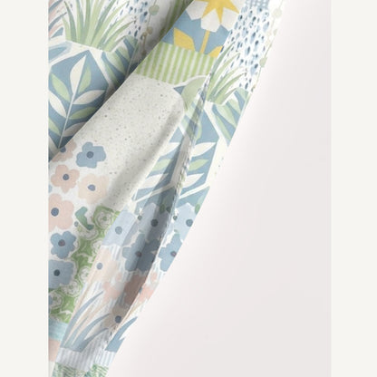 Blue Garden Quilt Print Wide Straps Maxi Dress With Pockets