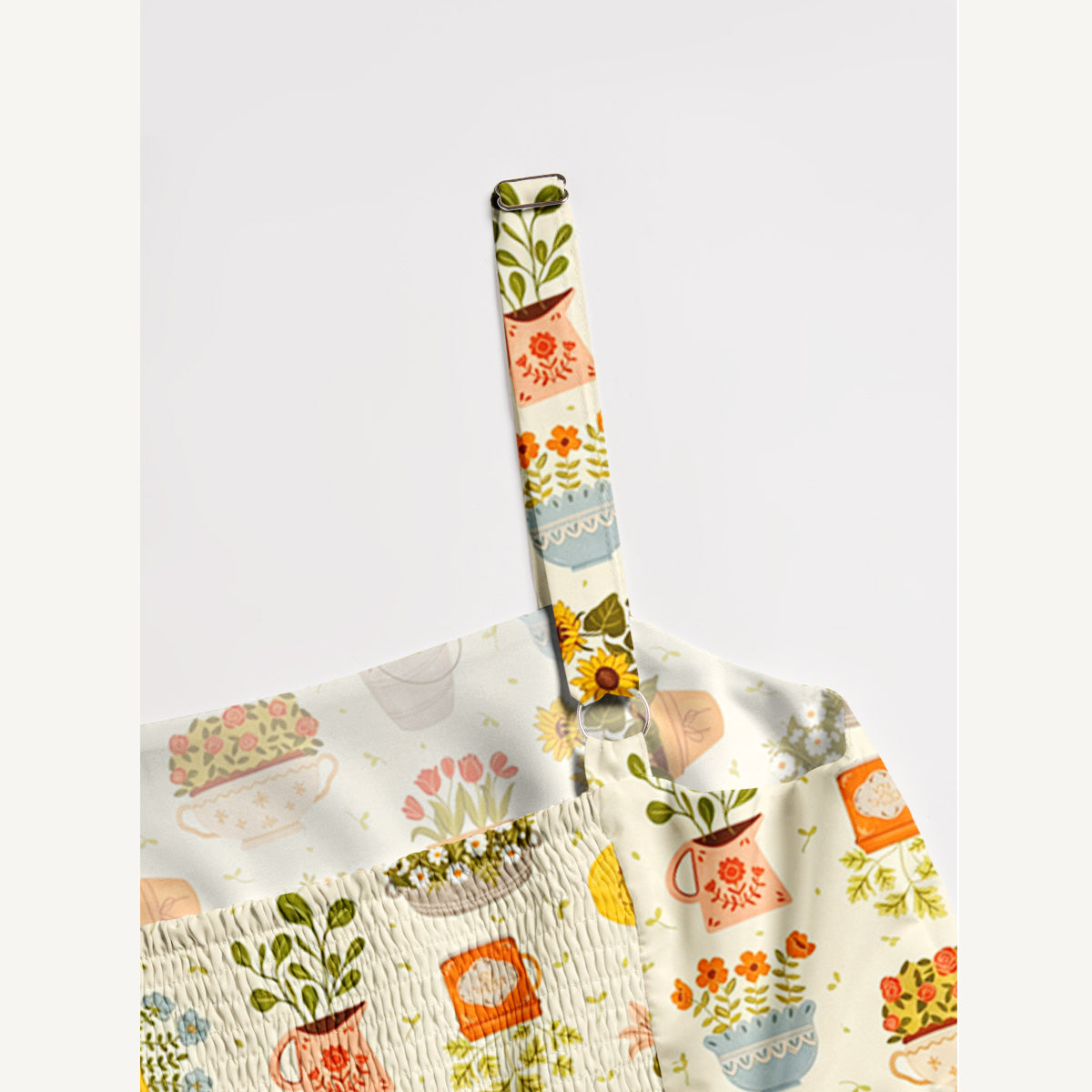Vintage Flower Pot Gallery Print Wide Straps Maxi Dress With Pockets