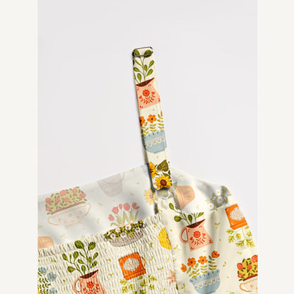 Vintage Flower Pot Gallery Print Wide Straps Maxi Dress With Pockets