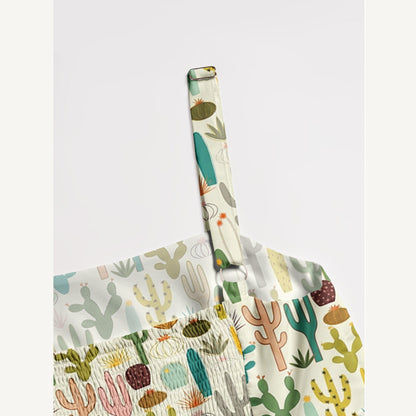Desert Cactus Garden Print Wide Straps Maxi Dress With Pockets